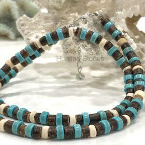 Unisex Natural Coconut Shell and Howlite Stone Heishi Bead Necklace