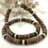 Unisex Natural Coconut Shell and Wood Heishi Bead Necklace