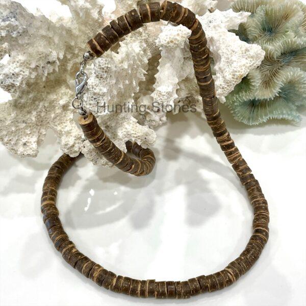 Unisex Natural Coconut Shell Heishi Bead Necklace