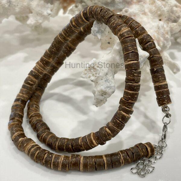 Unisex Natural Coconut Shell Heishi Bead Necklace 7mm Beads Hunting Stones