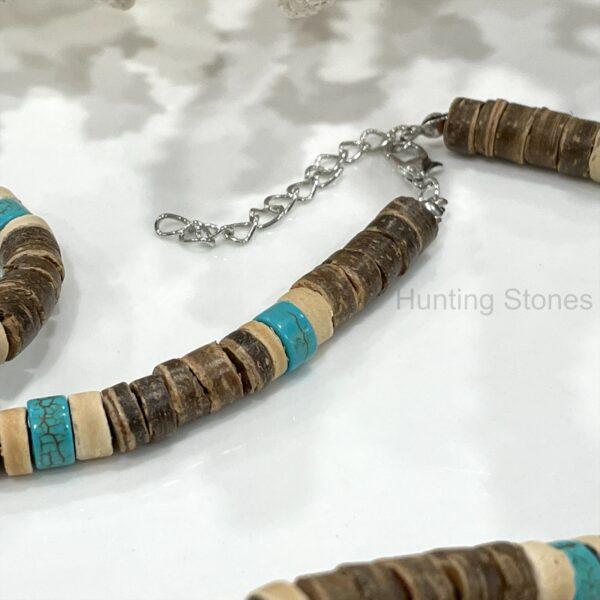 Unisex Natural Coconut Shell and Turquoise Howlite Heishi Bead Necklace