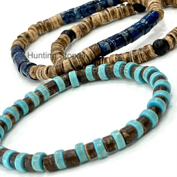 Unisex Natural Coconut Shell and Sea Sediment Imperial Jasper Bracelet Set