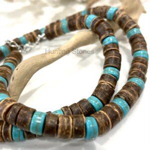 Unisex Natural Coconut and Howlite Stone Heishi Bead Necklace