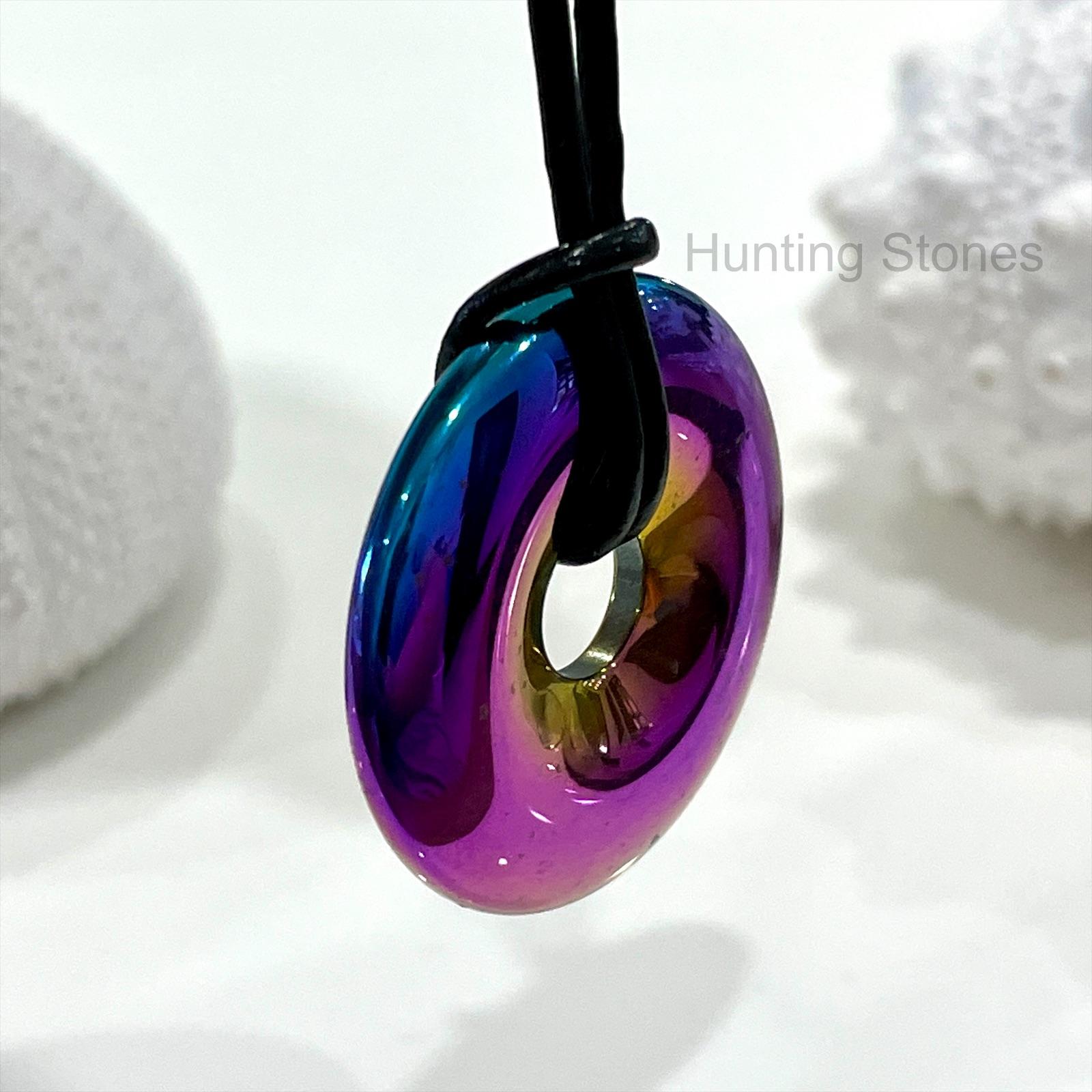 Unisex Titanium Rainbow Natural Hematite Gemstone Necklace