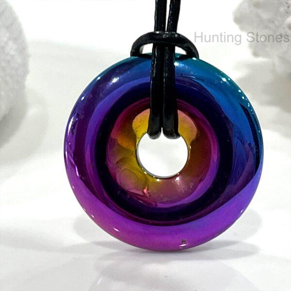 Unisex Titanium Rainbow Natural Hematite Gemstone Necklace