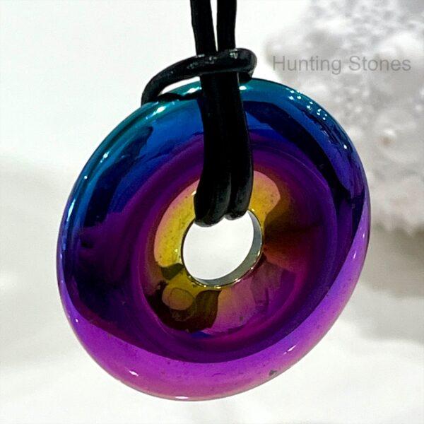 Unisex Titanium Rainbow Natural Hematite Gemstone Necklace