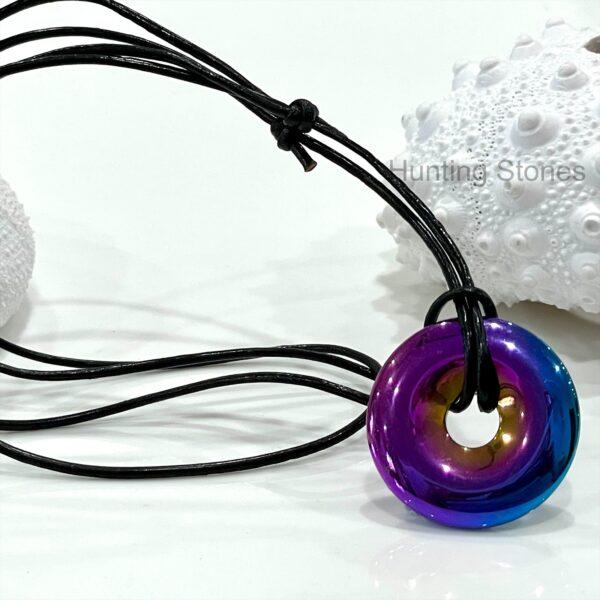 Unisex Titanium Rainbow Natural Hematite Gemstone Necklace