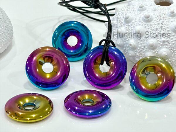 Unisex Titanium Rainbow Natural Hematite Gemstone Necklace