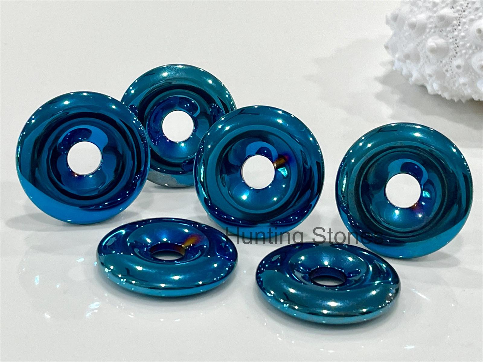 Unisex Titanium Blue Natural Hematite Gemstone Necklace 30mm Genuine Leather - slide adjustable - Protection Strength Grounding - Image 5