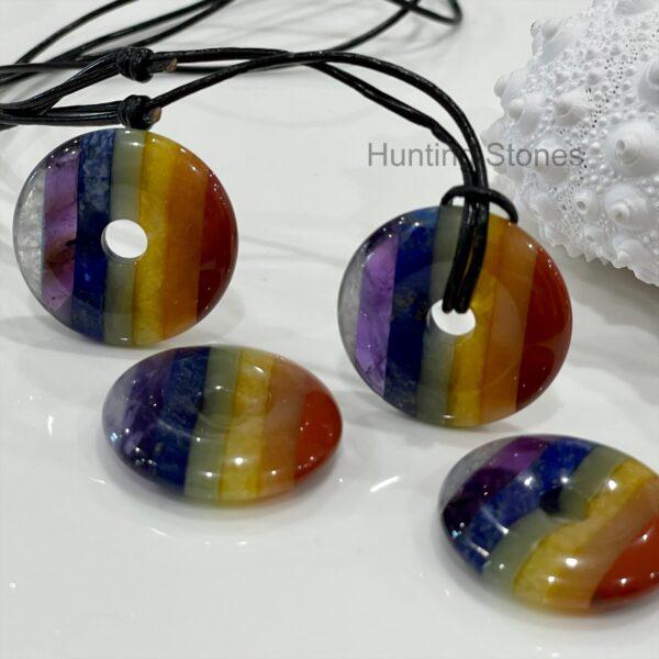 Unisex 7 Chakra Natural Gemstone Genuine Leather Necklace
