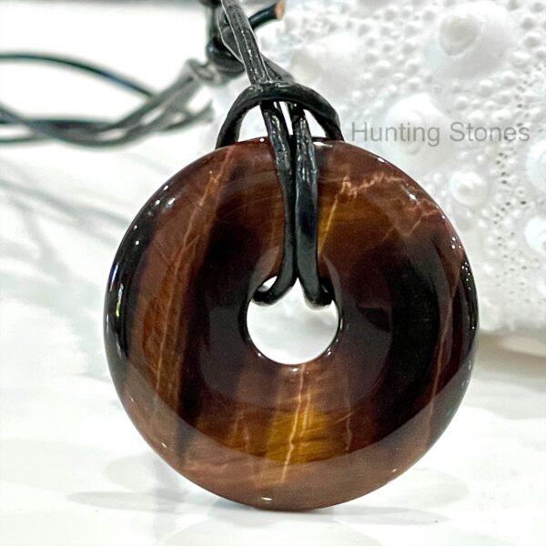 Unisex Natural Red Tigers Eye Gemstone Genuine Leather Necklace