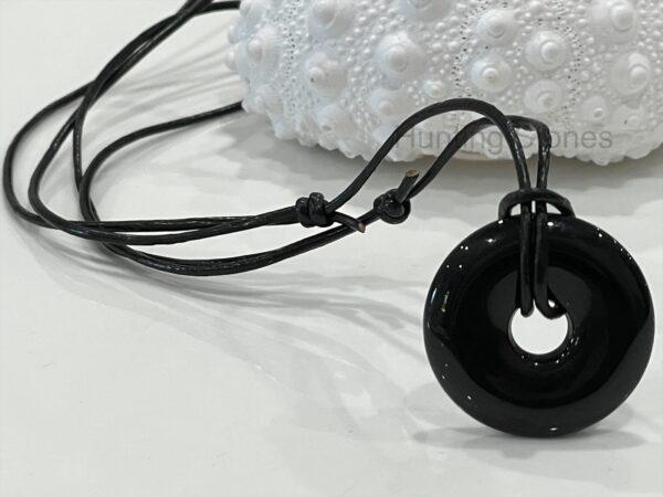 Unisex Natural Black Agate Gemstone Necklace