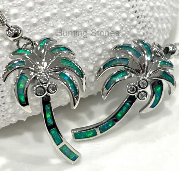 Stunning Green Fire Opal Palm Tree Crystal Earrings Silver inlay 24mm