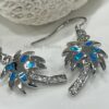 Stunning Blue Fire Opal Palm Tree Crystal Earrings Silver inlay 19mm