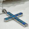 Stunning Large Blue Fire Opal Cross Necklace