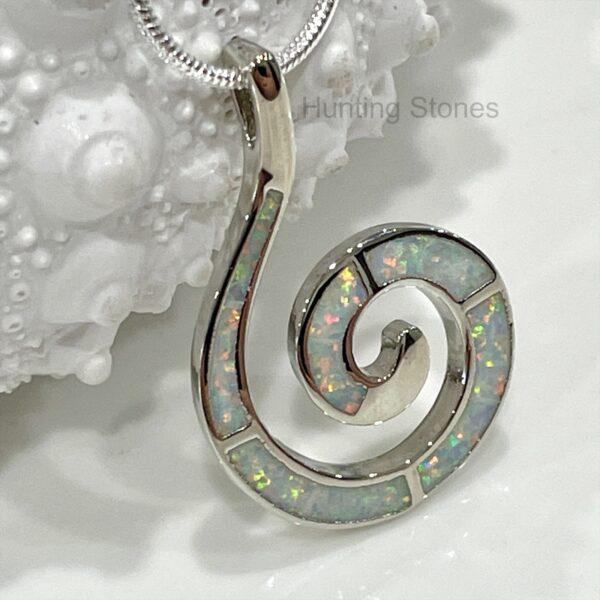 Stunning White Fire Opal Spiral Wave Necklace