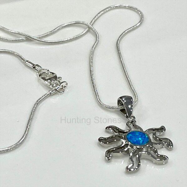 Stunning Blue Fire Opal Sun Necklace