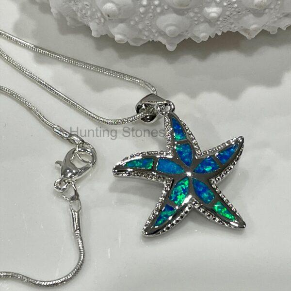 Beautiful Blue Fire Opal Starfish Necklace