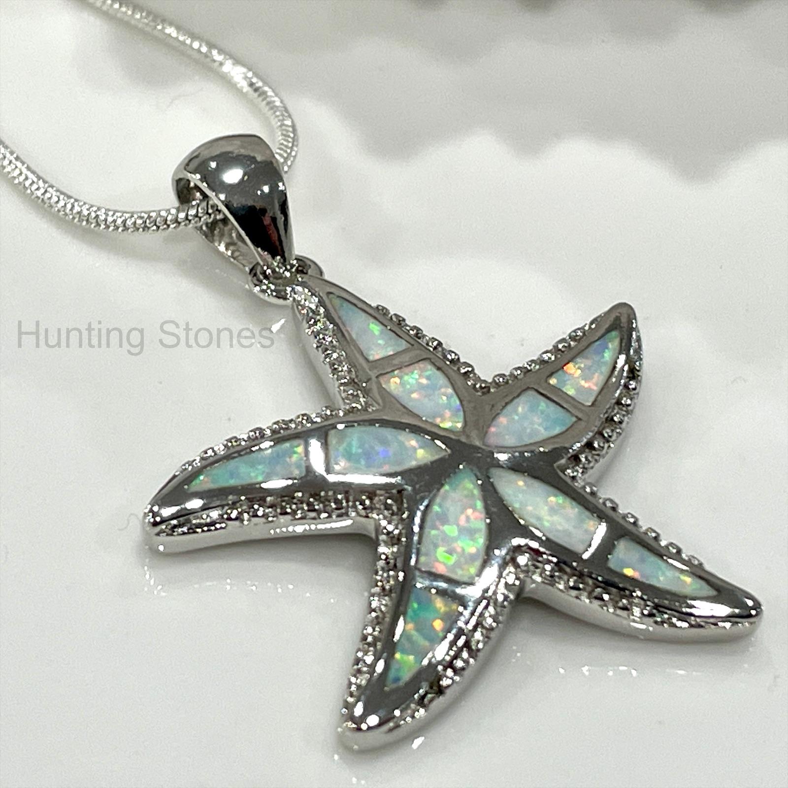 Beautiful White Fire Opal Starfish Necklace