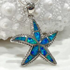 Beautiful Blue Fire Opal Starfish Necklace