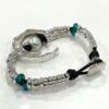 Genuine leather wrap pearl bracelet 8 inch Green
