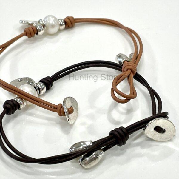 Genuine leather wrap pearl bracelet 7.5 inch 