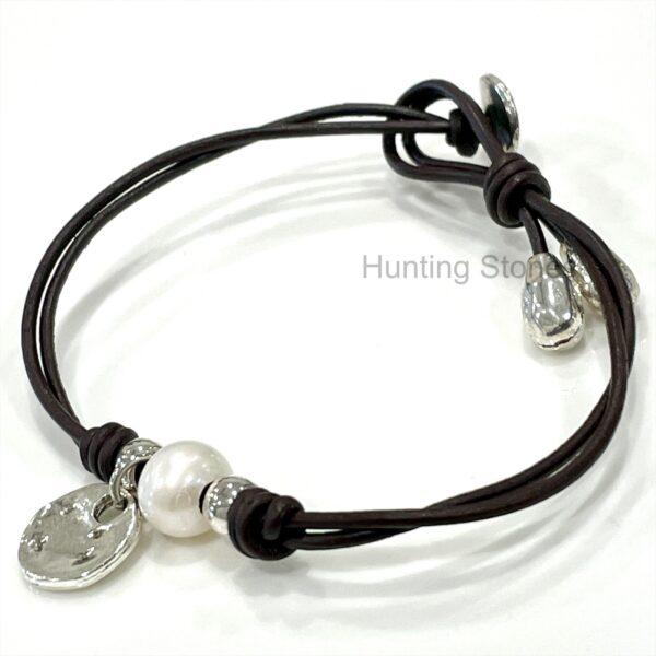 Genuine leather wrap pearl bracelet 7.5 inch 