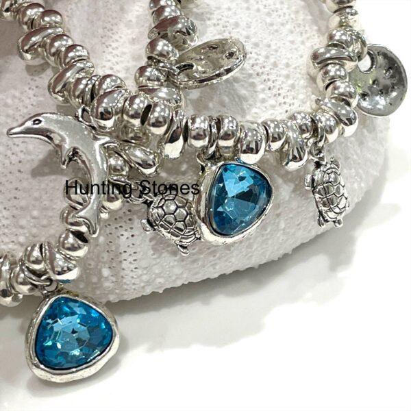 Beautiful Beach Collection Bracelet Dolphin Turtle Blue Crystal