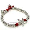 Genuine leather wrap Starfish bracelet 7.5 inch Red