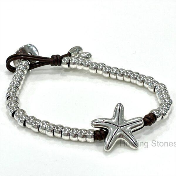Genuine leather wrap Starfish bracelet 7.5 inch Dark Brown