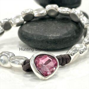 Beautiful Pink Glass Crystal Teardrop Bracelet