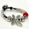 Beautiful Leather and Red Glass Crystal Dragonfly Bracelet