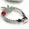 Beautiful Leather and Red Glass Crystal Dragonfly Bracelet