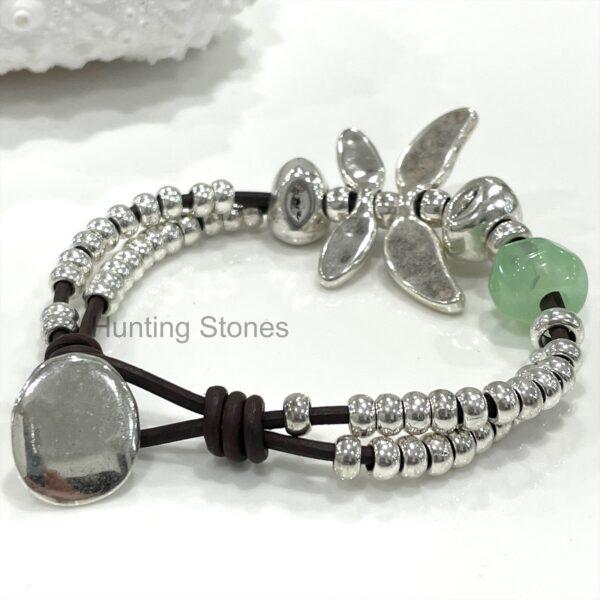 Green Imitation Crystal Dragonfly Bracelet Genuine Leather