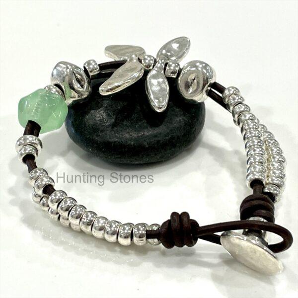 Green Imitation Crystal Dragonfly Bracelet Genuine Leather
