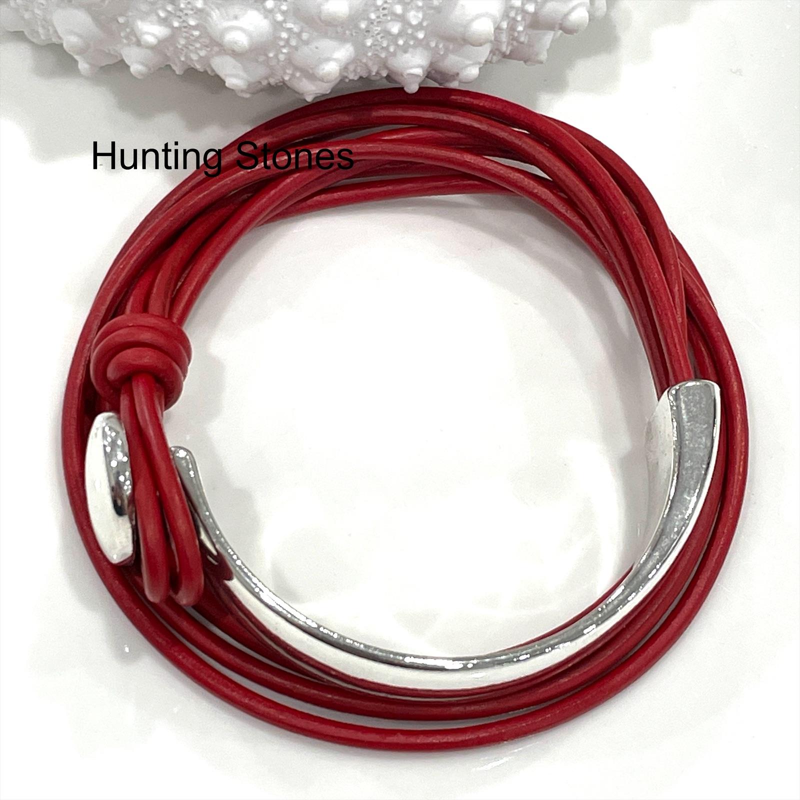 Unisex Genuine leather Wrap Bracelet Red