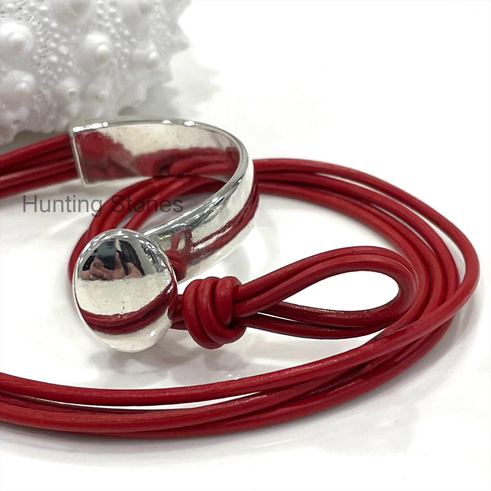 Unisex Genuine leather Wrap Bracelet Red