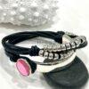 Genuine leather Pink Glass Crystal Wrap Bracelet