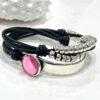 Genuine leather Pink Glass Crystal Wrap Bracelet