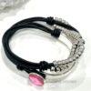 Genuine leather Pink Glass Crystal Wrap Bracelet