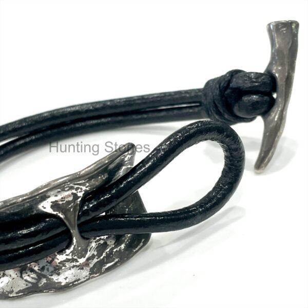 Unisex Genuine leather Hammered Metal Bracelet