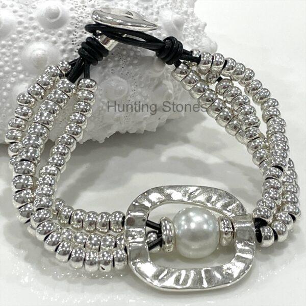Genuine leather with pearl bracelet 8 inch