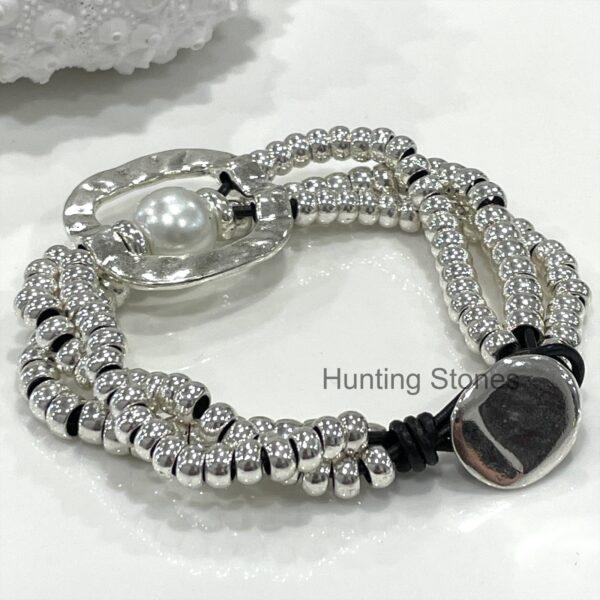 Genuine leather with pearl bracelet 8 inch