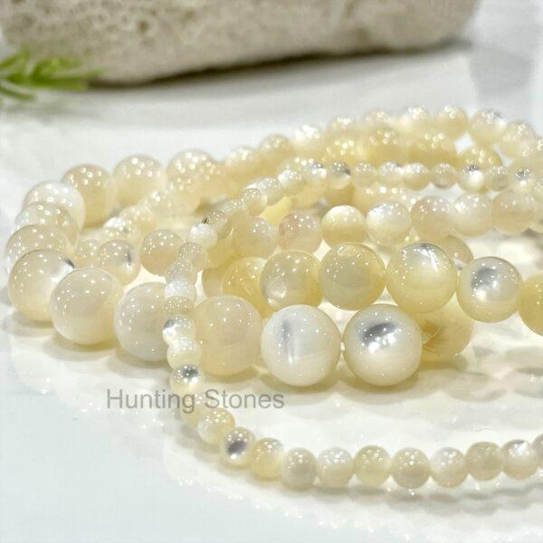 Hunting Stones Natural Mother of Pearl Unisex Bracelet - 7 inch stretch - 4mm 6mm 8mm beads