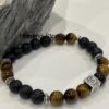 Unisex Aromatherapy Essential oil Natural Lava and Tiger's Eye Om Bracelet - 18cm stretch