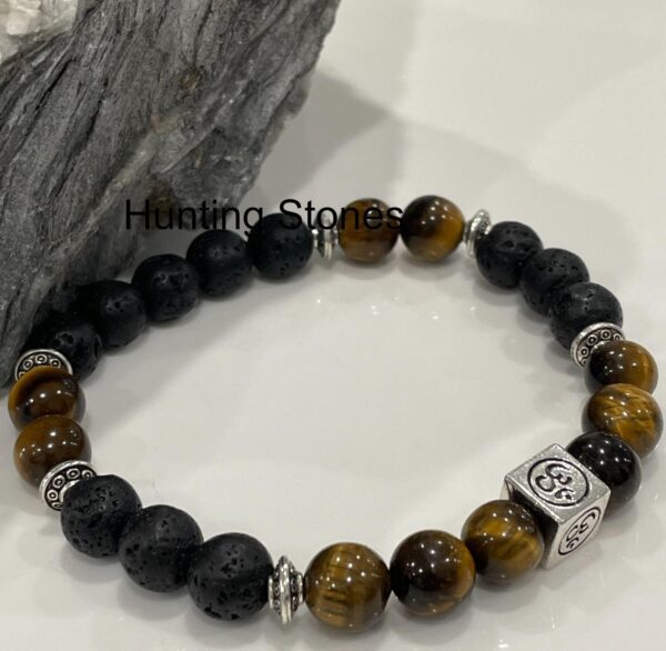 Unisex Aromatherapy Essential oil Natural Lava and Tiger's Eye Om Bracelet - 18cm stretch