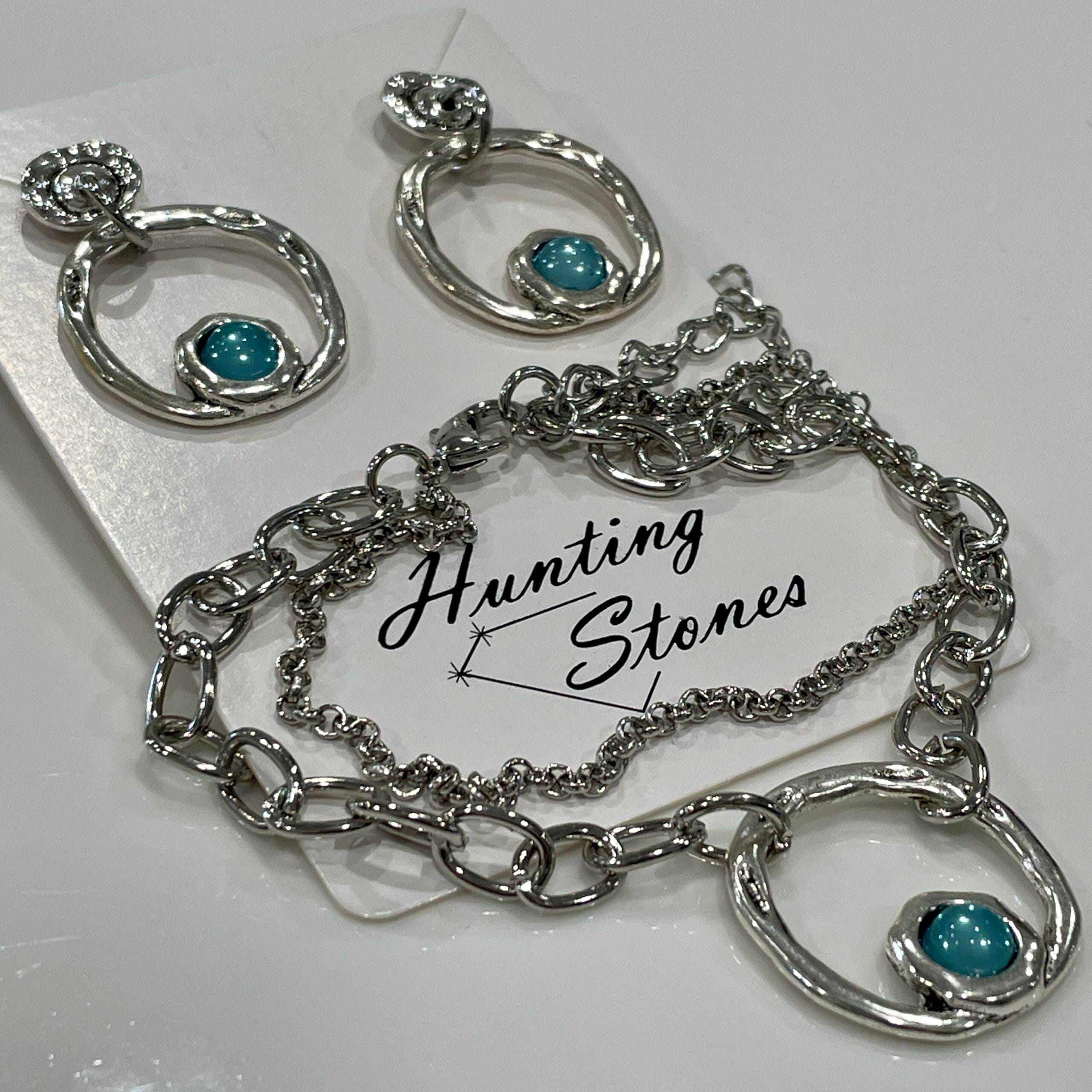 Beautiful Round Blue Earrings - Matching Bracelet 20cm