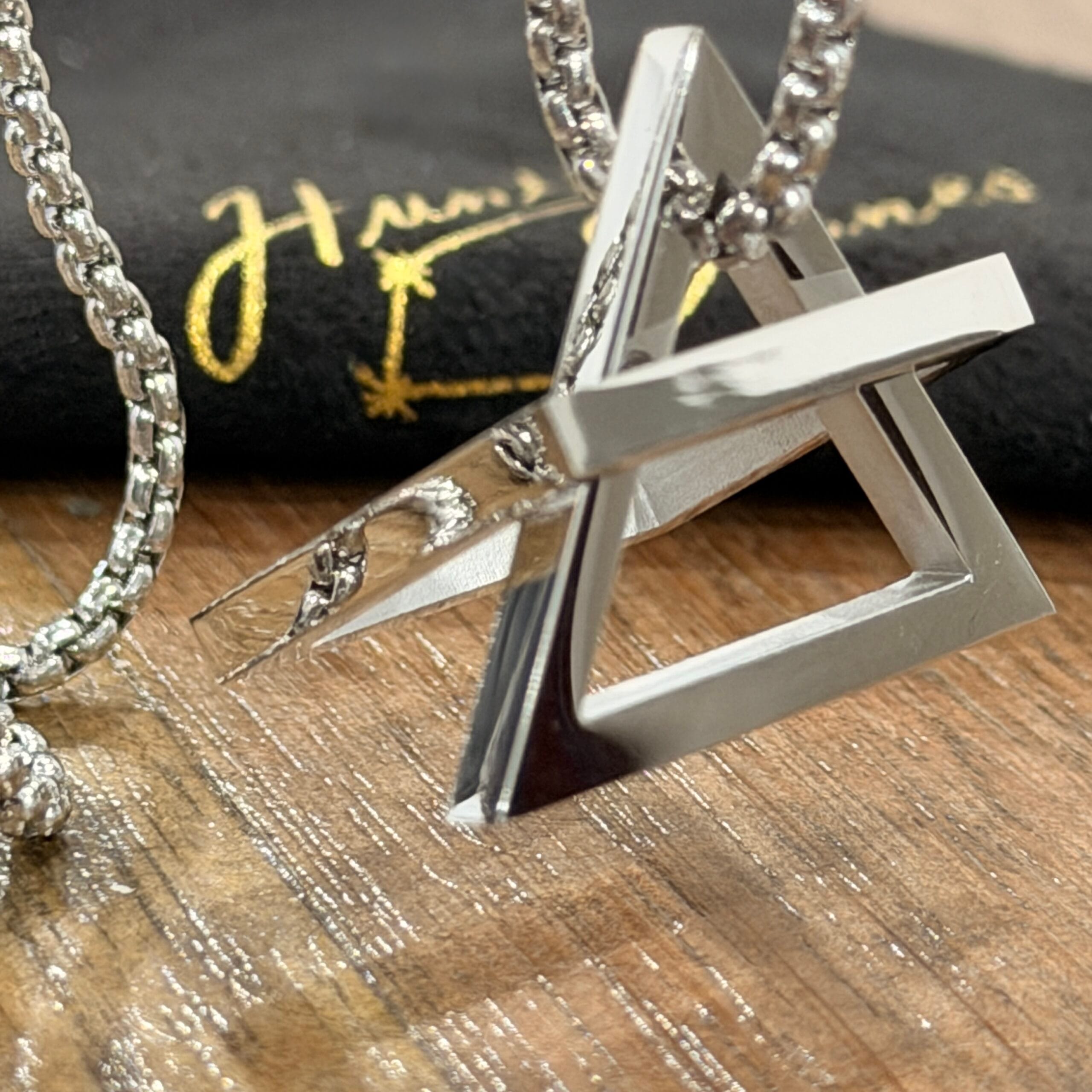 Men's Quality Stainless Steel Geometric Triangle and Square Necklace - 60cm chain