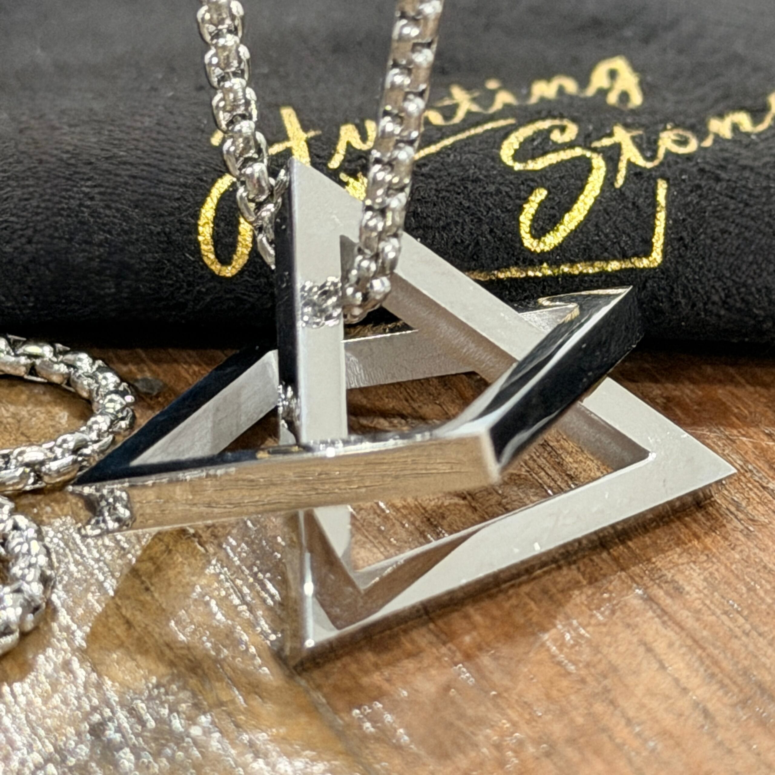 Men's Quality Stainless Steel Geometric Triangle and Square Necklace - 60cm chain