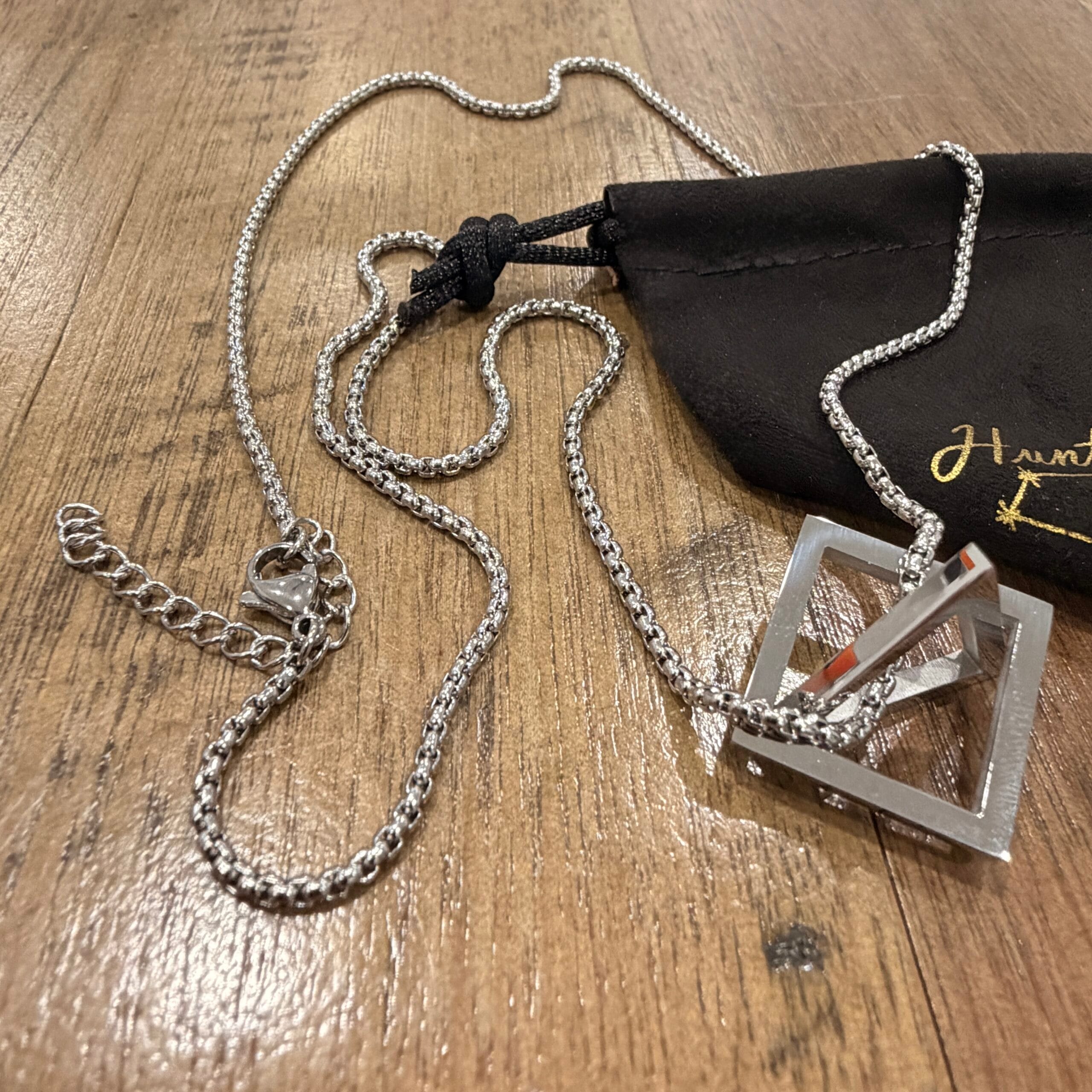 Men's Quality Stainless Steel Geometric Triangle and Square Necklace - 60cm chain